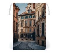 FHESDCW Facade Architecture Urban Image Drawstring Bag Canvas, Reusable Travel Jewelry Pouches, Washable Storage Bags for Gift, Candy, Cosmetics 20 * 25cm