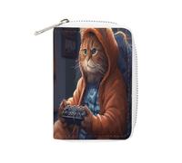 FHESDCW Fat Cat Playing Games Leather Card Bag Credit Card Holder Zipper Wallet With 20 Card Slots Slim Wallet Debit Card Protector Organizer Case, style, 16x11.5cm