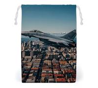 FHESDCW Fighter Jets Fly over Cities Drawstring Bag Canvas, Reusable Travel Jewelry Pouches, Washable Storage Bags for Gift, Candy, Cosmetics 20 * 25cm