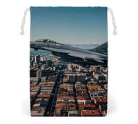 FHESDCW Fighter Jets Fly over Cities Drawstring Bag Canvas, Reusable Travel Jewelry Pouches, Washable Storage Bags for Gift, Candy, Cosmetics 12 * 18cm