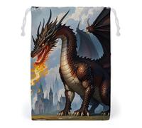 FHESDCW Fire Breathing Dragons Drawstring Bag Canvas, Reusable Travel Jewelry Pouches, Washable Storage Bags for Gift, Candy, Cosmetics 20 * 25cm