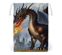 FHESDCW Fire Breathing Dragons Drawstring Bag Canvas, Reusable Travel Jewelry Pouches, Washable Storage Bags for Gift, Candy, Cosmetics 12 * 18cm