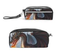 FHESDCW Fire Breathing Dragons Pencil Case Large Capacity with Zipper, Hanging Water Proof Cosmetic Bag for Travel, Vintage Leather Pencil Pouch for Women Men