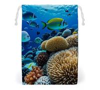 FHESDCW Fish Coral Reef Drawstring Bag Canvas, Reusable Travel Jewelry Pouches, Washable Storage Bags for Gift, Candy, Cosmetics 20 * 25cm