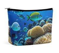 FHESDCW Fish Coral Reef Makeup Bag for Women PU Leather Waterproof Cosmetic Bag with Zipper Portable Travel Makeup Organizer