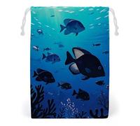 FHESDCW Fish Hover in The Sea Drawstring Bag Canvas, Reusable Travel Jewelry Pouches, Washable Storage Bags for Gift, Candy, Cosmetics 20 * 25cm