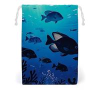 FHESDCW Fish Hover in The Sea Drawstring Bag Canvas, Reusable Travel Jewelry Pouches, Washable Storage Bags for Gift, Candy, Cosmetics 12 * 18cm