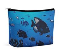 FHESDCW Fish Hover in The Sea Makeup Bag for Women PU Leather Waterproof Cosmetic Bag with Zipper Portable Travel Makeup Organizer