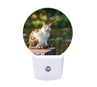 FHESDCW Fishing Cat Night Lights Plug Into Wall, LED Nightlights Auto On/Off Dusk to Dawn Sensor, Energy Efficient Night Lamp Soft Glow for Hallway Bedroom Bathroom Kitchen, 0.5W