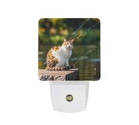 FHESDCW Fishing Cat Night Lights Plug Into Wall, LED Nightlights Auto On/Off Dusk to Dawn Sensor, Energy Efficient Night Lamp Soft Glow for Hallway Bedroom Bathroom Kitchen, 0.5W