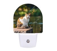 FHESDCW Fishing Cat Night Lights Plug Into Wall, LED Nightlights Auto On/Off Dusk to Dawn Sensor, Energy Efficient Night Lamp Soft Glow for Hallway Bedroom Bathroom Kitchen, 0.5W