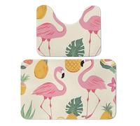 FHESDCW Flamingos and Pineapples Bathroom Rugs Set 2 Piece - Super Soft Coral Fleece Bath Rug & U-Shaped Toilet Mat Non-Slip Absorbent Floor Mat for Bathroom, Living Room, Bedroom 19.7"x31.5"