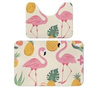 FHESDCW Flamingos and Pineapples Bathroom Rugs Set 2 Piece - Super Soft Coral Fleece Bath Rug & U-Shaped Toilet Mat Non-Slip Absorbent Floor Mat for Bathroom, Living Room, Bedroom 15.7"x23.6"