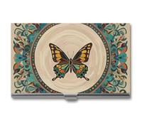 FHESDCW Flourishing Garden Butterfly Business Card Holder for Men & Women, Professional Card Case with Buckle Style Shut, Compact And Portable Metal Case for Office Workers, style, One Size, Classic