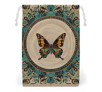 FHESDCW Flourishing Garden Butterfly Drawstring Bag Canvas, Reusable Travel Jewelry Pouches, Washable Storage Bags for Gift, Candy, Cosmetics 20 * 25cm
