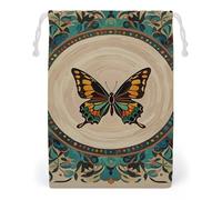 FHESDCW Flourishing Garden Butterfly Drawstring Bag Canvas, Reusable Travel Jewelry Pouches, Washable Storage Bags for Gift, Candy, Cosmetics 12 * 18cm