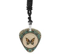 FHESDCW Flourishing Garden Butterfly Guitar Pick Necklace, Titanium Steel Guitar Pick with 23Inch Black Cord, Unique Music Jewelry Gift for Men Women