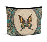 FHESDCW Flourishing Garden Butterfly Makeup Bag for Women PU Leather Waterproof Cosmetic Bag with Zipper Portable Travel Makeup Organizer
