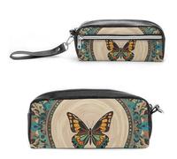 FHESDCW Flourishing Garden Butterfly Pencil Case Large Capacity with Zipper, Hanging Water Proof Cosmetic Bag for Travel, Vintage Leather Pencil Pouch for Women Men