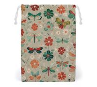 FHESDCW Flowers And Red Green Dragonflies Drawstring Bag Canvas, Reusable Travel Jewelry Pouches, Washable Storage Bags for Gift, Candy, Cosmetics 20 * 25cm