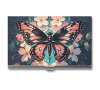 FHESDCW Flowers Butterflies And Dragonflies Business Card Holder for Men & Women, Professional Card Case with Buckle Style Shut, Compact And Portable Metal Case for Office Workers