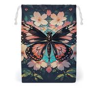 FHESDCW Flowers Butterflies And Dragonflies Drawstring Bag Canvas, Reusable Travel Jewelry Pouches, Washable Storage Bags for Gift, Candy, Cosmetics 12 * 18cm