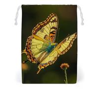 FHESDCW Flying Golden Butterfly Drawstring Bag Canvas, Reusable Travel Jewelry Pouches, Washable Storage Bags for Gift, Candy, Cosmetics 20 * 25cm