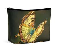 FHESDCW Flying Golden Butterfly Makeup Bag for Women PU Leather Waterproof Cosmetic Bag with Zipper Portable Travel Makeup Organizer