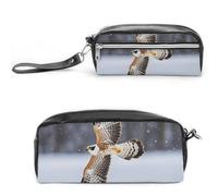 FHESDCW Flying White Eagle Pencil Case Large Capacity with Zipper, Hanging Water Proof Cosmetic Bag for Travel, Vintage Leather Pencil Pouch for Women Men