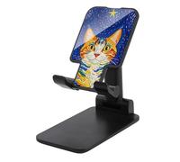 FHESDCW Foldable Cell Phone Stand for Desk - Cat Looking at Stars Phone Holder Angle Height Adjustable Cellphone Holder Portable Tablet Stand Compatible with All Phones 4-13" Phones Tablets