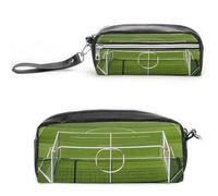 FHESDCW Football Goal Post Sports Area Pencil Case Large Capacity with Zipper, Hanging Water Proof Cosmetic Bag for Travel, Vintage Leather Pencil Pouch for Women Men