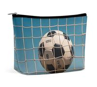FHESDCW Football in The Football Network Makeup Bag for Women PU Leather Waterproof Cosmetic Bag with Zipper Portable Travel Makeup Organizer