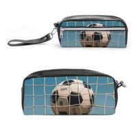 FHESDCW Football in The Football Network Pencil Case Large Capacity with Zipper, Hanging Water Proof Cosmetic Bag for Travel, Vintage Leather Pencil Pouch for Women Men