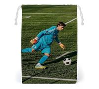 FHESDCW Football in The Goalkeeper Position Drawstring Bag Canvas, Reusable Travel Jewelry Pouches, Washable Storage Bags for Gift, Candy, Cosmetics 12 * 18cm
