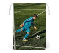 FHESDCW Football in The Goalkeeper Position Drawstring Bag Canvas, Reusable Travel Jewelry Pouches, Washable Storage Bags for Gift, Candy, Cosmetics 20 * 25cm