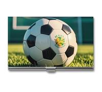 FHESDCW Football on The Grass Business Card Holder for Men & Women, Professional Card Case with Buckle Style Shut, Compact And Portable Metal Case for Office Workers, style, One Size, Classic