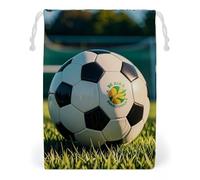 FHESDCW Football on The Grass Drawstring Bag Canvas, Reusable Travel Jewelry Pouches, Washable Storage Bags for Gift, Candy, Cosmetics 20 * 25cm