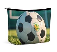 FHESDCW Football on The Grass Makeup Bag for Women PU Leather Waterproof Cosmetic Bag with Zipper Portable Travel Makeup Organizer