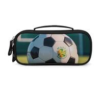 FHESDCW Football on The Grass Pencil Case with Zipper - Large Capacity, Portable Small Cosmetic Bag for Travel, Vintage PU Leather Pencil Pouch for Women Men