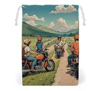 FHESDCW Friend Riding A Motorcycle Drawstring Bag Canvas, Reusable Travel Jewelry Pouches, Washable Storage Bags for Gift, Candy, Cosmetics 20 * 25cm