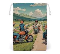 FHESDCW Friend Riding A Motorcycle Drawstring Bag Canvas, Reusable Travel Jewelry Pouches, Washable Storage Bags for Gift, Candy, Cosmetics 12 * 18cm