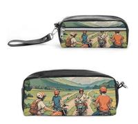 FHESDCW Friend Riding A Motorcycle Pencil Case Large Capacity with Zipper, Hanging Water Proof Cosmetic Bag for Travel, Vintage Leather Pencil Pouch for Women Men