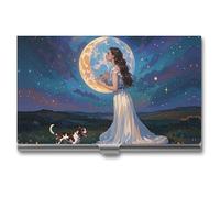FHESDCW Friendship Under The Giant Moon Business Card Holder for Men & Women, Professional Card Case with Buckle Style Shut, Compact And Portable Metal Case for Office Workers