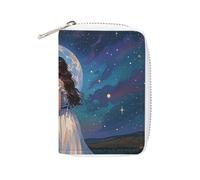 FHESDCW Friendship Under The Giant Moon Card Holder for Men Women, Leather Credit Card Holder with 20 Card Slots Small Purse with Zipper