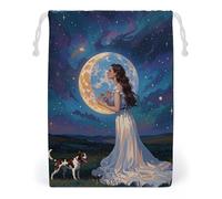 FHESDCW Friendship Under The Giant Moon Drawstring Bag Canvas, Reusable Travel Jewelry Pouches, Washable Storage Bags for Gift, Candy, Cosmetics 20 * 25cm