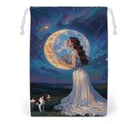 FHESDCW Friendship Under The Giant Moon Drawstring Bag Canvas, Reusable Travel Jewelry Pouches, Washable Storage Bags for Gift, Candy, Cosmetics 12 * 18cm