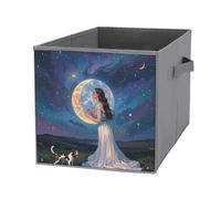 FHESDCW Friendship Under The Giant Moon Foldable Storage Box with Handles, Durable Oxford Storage Cubes, 1PCS Collapsible Closet Organizer for Home, Shelf, Office, Travel