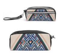 FHESDCW Geometric Triangle Pattern Pencil Case Large Capacity with Zipper, Hanging Water Proof Cosmetic Bag for Travel, Vintage Leather Pencil Pouch for Women Men
