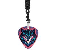 FHESDCW Giant Lightning Wolf Head Guitar Pick Necklace, Titanium Steel Guitar Pick with 23Inch Black Cord, Unique Music Jewelry Gift for Men Women