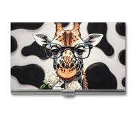 FHESDCW Giraffe Bites The Rose Business Card Holder for Men & Women, Professional Card Case with Buckle Style Shut, Compact And Portable Metal Case for Office Workers, style, One Size, Classic